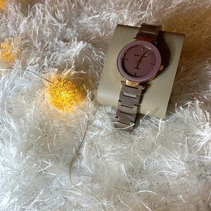 ANNE KLEIN Taupe Diamond Accented Ceramic Bracelet Watch